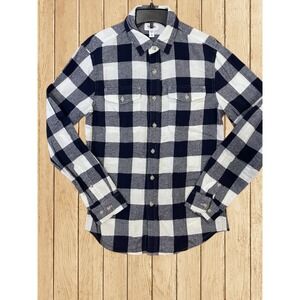 Sonoma Men's Small Blue White Plaid Flannel Button-Up Shirt 100% Cotton